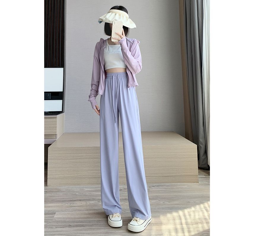 High Rise Wide Leg Plain Drape Sweatpants