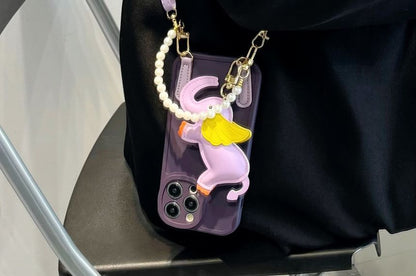 Faux Leather Elephant Charm Faux Pearl Strap Phone Case