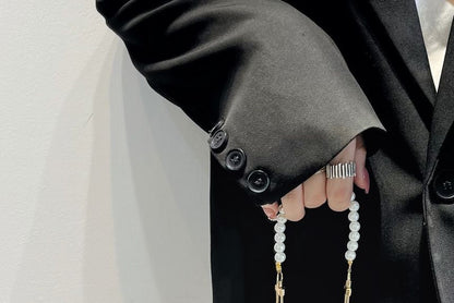 Faux Leather Elephant Charm Faux Pearl Strap Phone Case