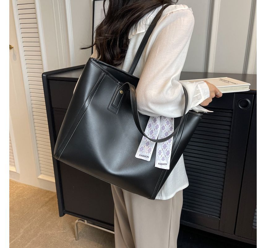 Panel Faux Leather Tote Bag