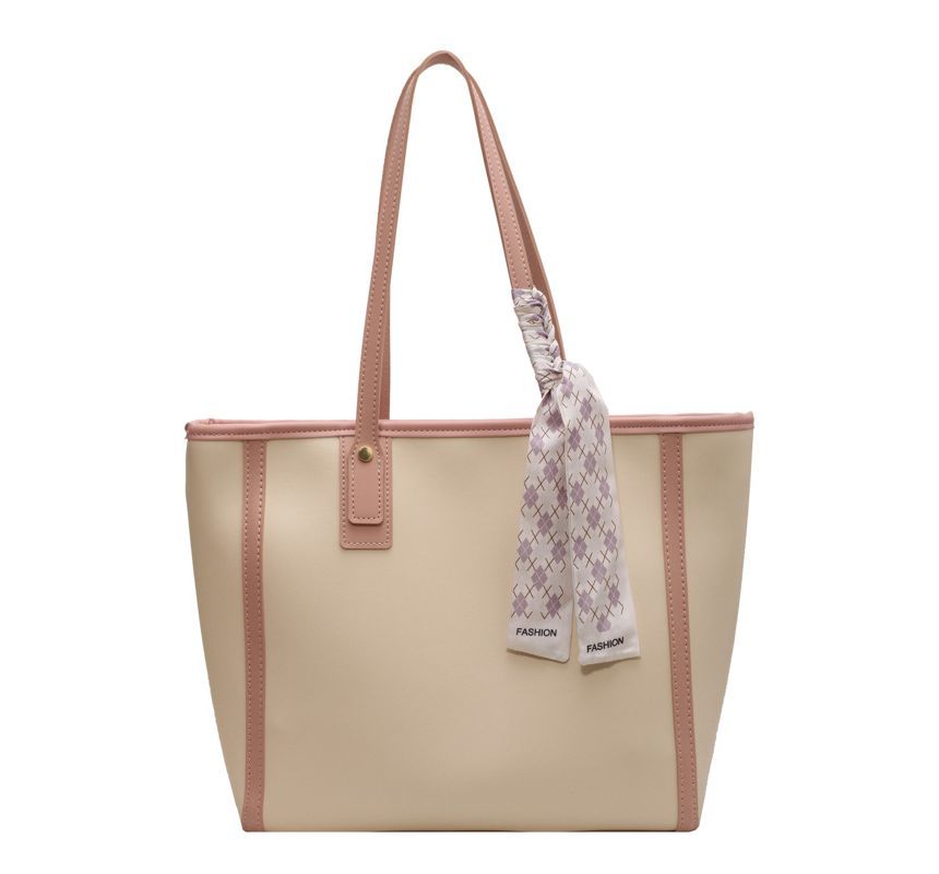 Panel Faux Leather Tote Bag