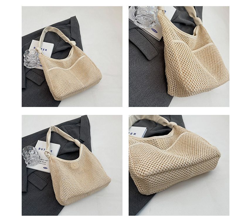 Set: Straw Tote Bag + Faux Leather Pouch