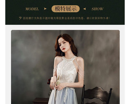 Sleeveless Sequined Mesh Overlay A-Line Evening Gown