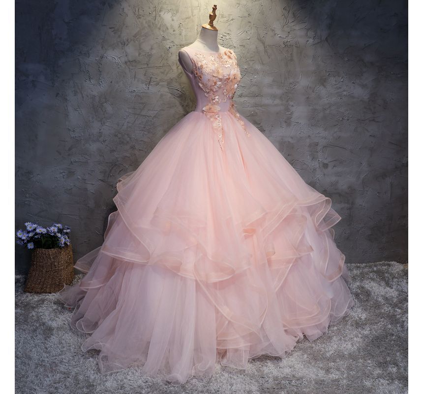 Sleeveless Mesh Evening Ball Gown