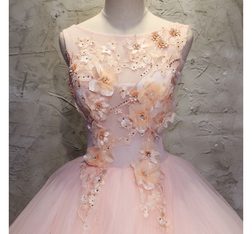 Sleeveless Mesh Evening Ball Gown