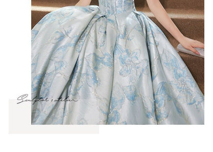 Short-Sleeve Square Neck Corset Waist Evening Gown