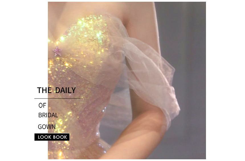 Short-Sleeve Off Shoulder Iridescent A-Line Evening Gown