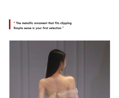 Short-Sleeve Off Shoulder Iridescent A-Line Evening Gown