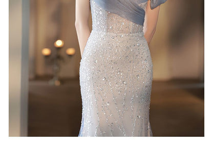 Shoulder Mesh Evening Gown Off A-Line Trained