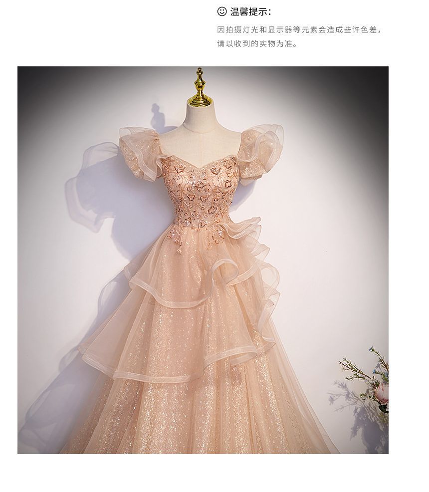 Neckline Cap-Sleeve Evening Sweetheart Gown Mesh A-Line