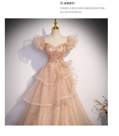 Neckline Cap-Sleeve Evening Sweetheart Gown Mesh A-Line