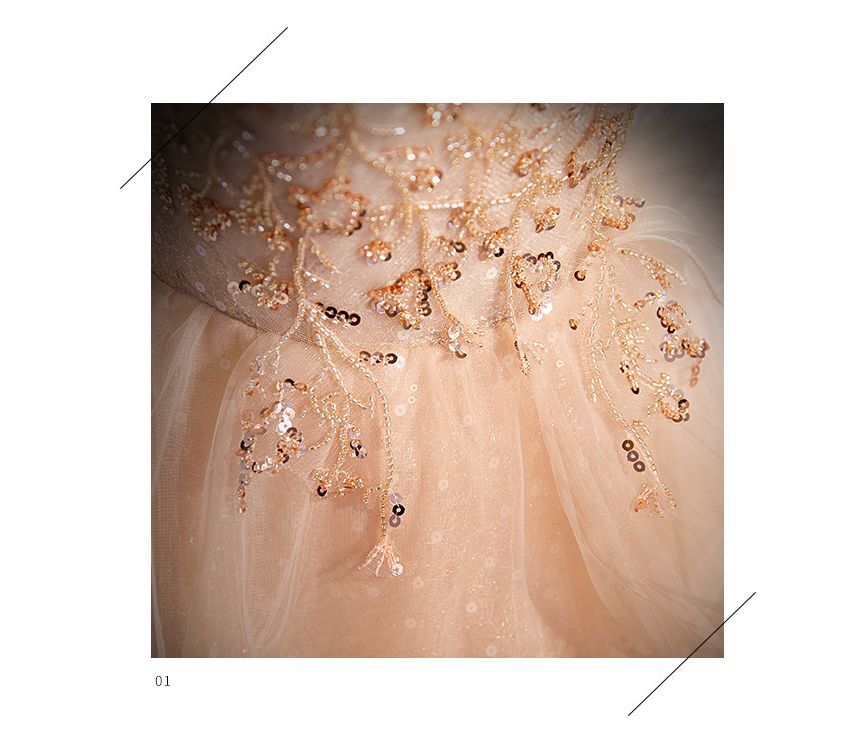 Neckline Cap-Sleeve Evening Sweetheart Gown Mesh A-Line