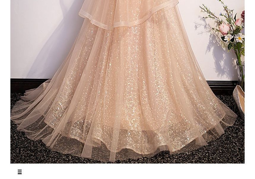 Neckline Cap-Sleeve Evening Sweetheart Gown Mesh A-Line