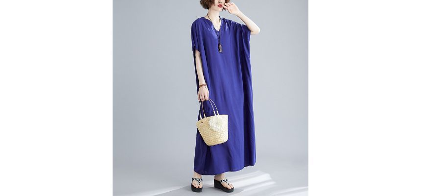 V-Neck Short Sleeve Shift Maxi Dress