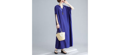 V-Neck Short Sleeve Shift Maxi Dress