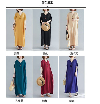 V-Neck Short Sleeve Shift Maxi Dress