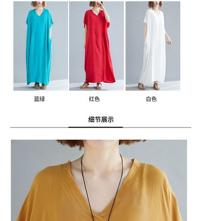 V-Neck Short Sleeve Shift Maxi Dress
