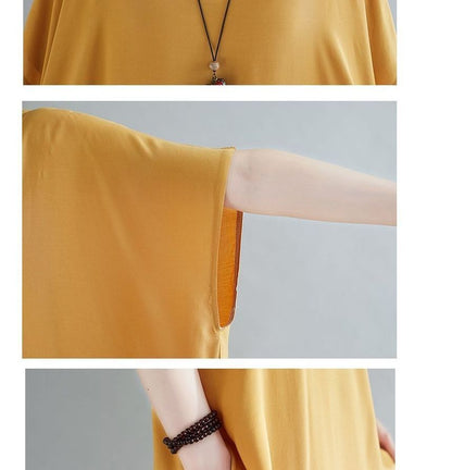 V-Neck Short Sleeve Shift Maxi Dress