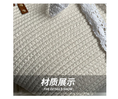 Lace Bow Woven Tote Bag