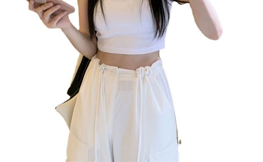 Crew Neck Letter Embroidered Crop Tank Top