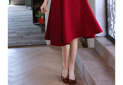 Elbow-Sleeve Square Neck Ruched Sequin Panel Mesh Midi A-Line Cocktail Dress