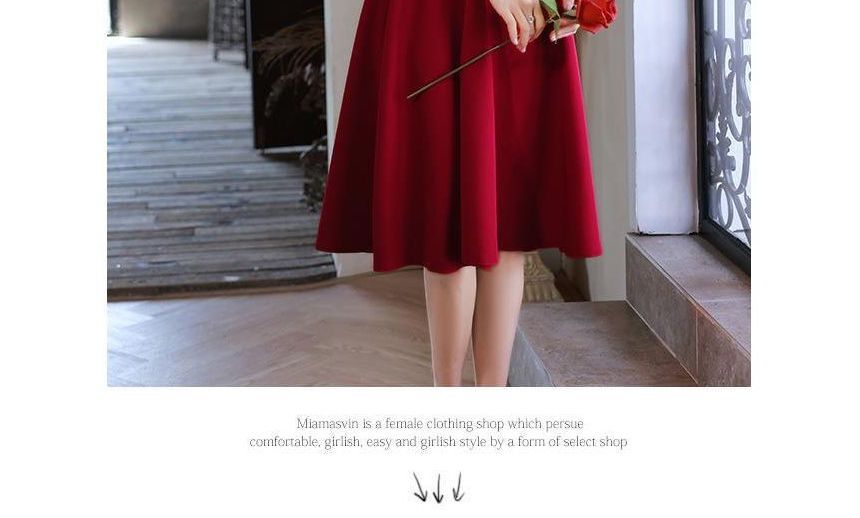 Elbow-Sleeve Square Neck Ruched Sequin Panel Mesh Midi A-Line Cocktail Dress