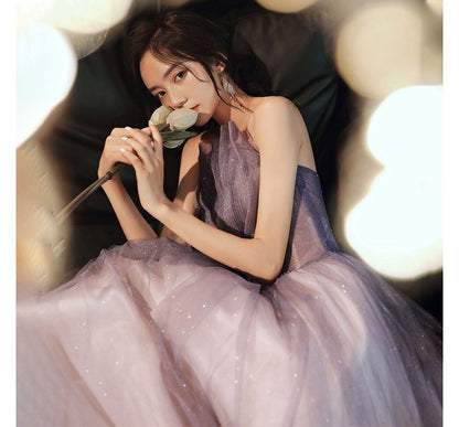 A-Line Gown Tube Midi Mesh Glitter Evening / Ruched Gradient