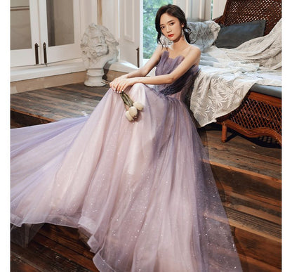 Gradient Ruched Glitter Mesh A-Line Tube Evening Gown / Midi Evening Gown