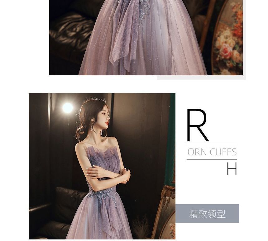 A-Line Gown Tube Midi Mesh Glitter Evening / Ruched Gradient