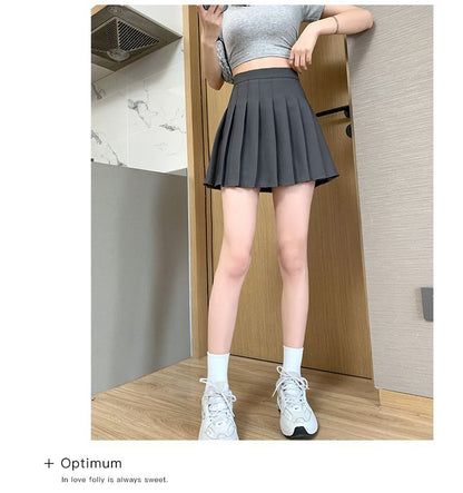 High Waist Plain Pleated Mini A-Line Skirt