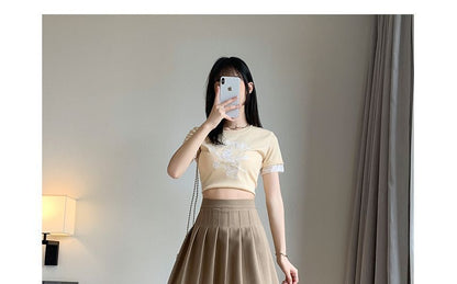 High Waist Plain Pleated Mini A-Line Skirt