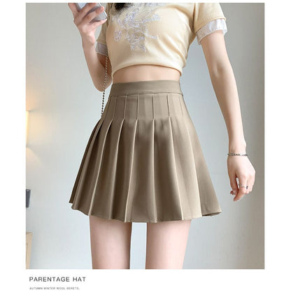 High Waist Plain Pleated Mini A-Line Skirt