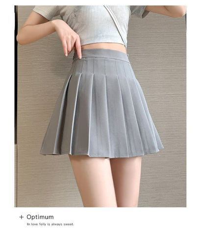 High Waist Plain Pleated Mini A-Line Skirt