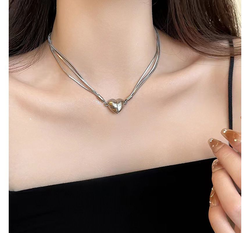 Magnetic Heart Pendant Layered Alloy Choker