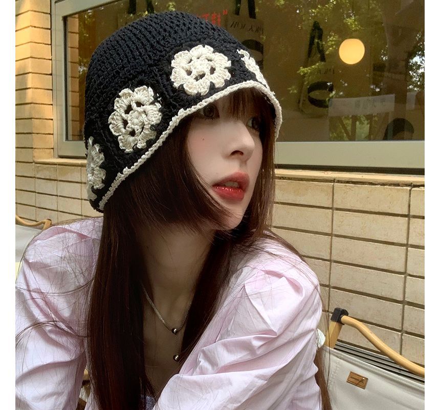 Floral Knit Bucket Hat