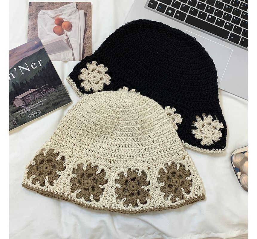 Floral Knit Bucket Hat