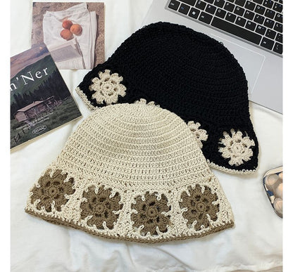Floral Knit Bucket Hat
