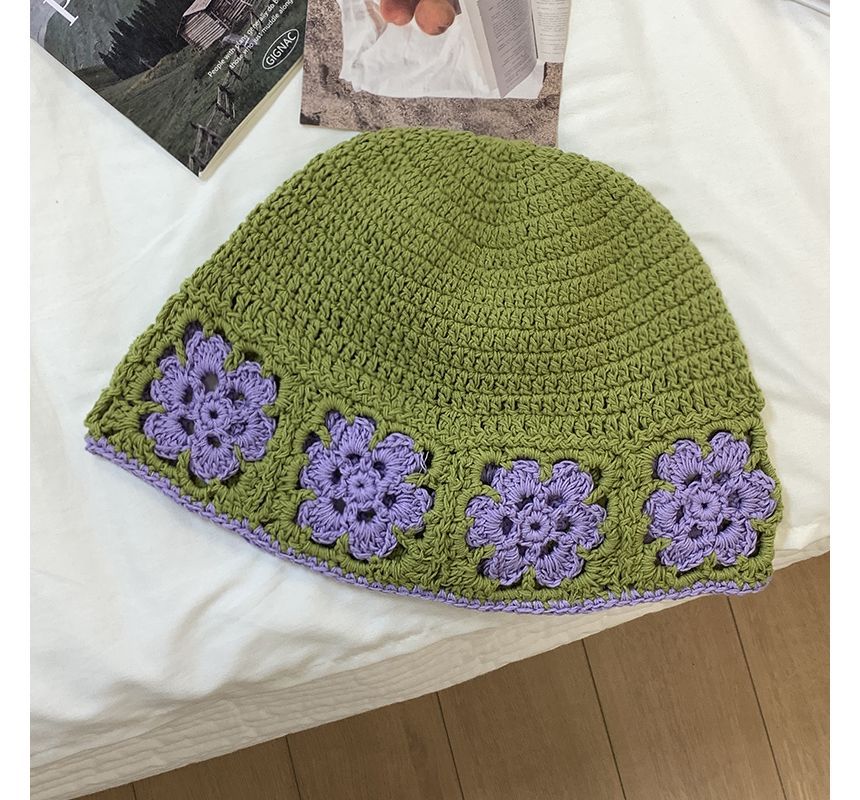 Floral Knit Bucket Hat