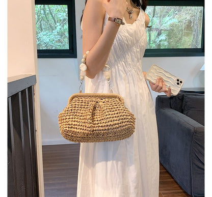 Bead Strap Straw Handbag