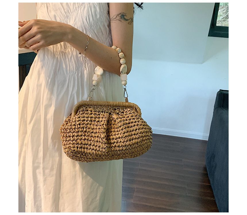 Bead Strap Straw Handbag