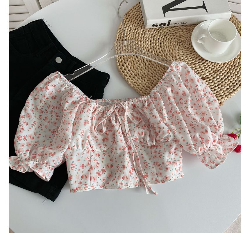 Puff-Sleeve Off Shoulder Crop Blouse