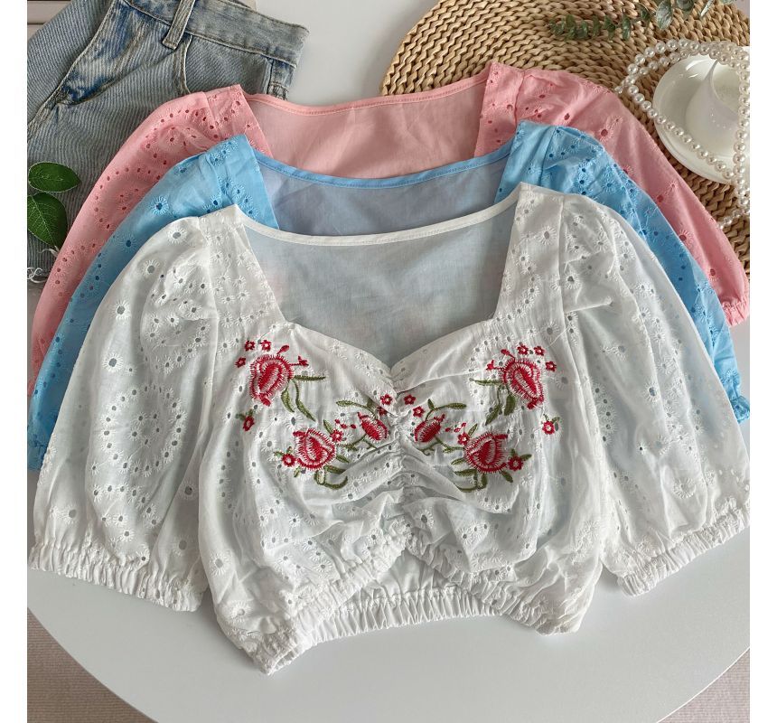 Short-Sleeve Embroidered Crop Tunic