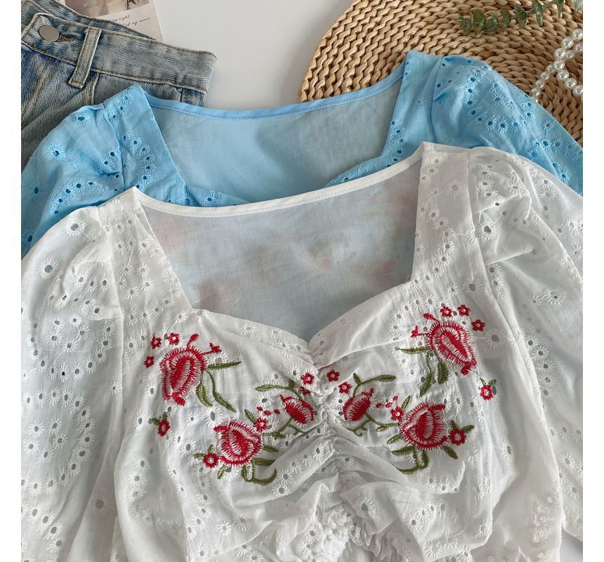 Short-Sleeve Embroidered Crop Tunic