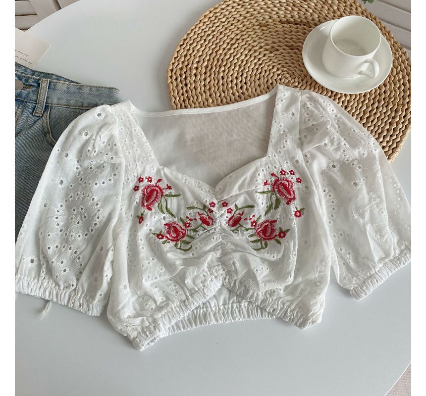 Short-Sleeve Embroidered Crop Tunic