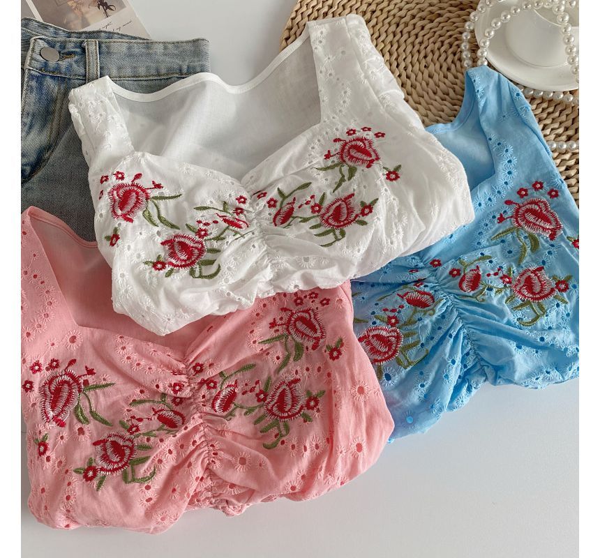 Short-Sleeve Embroidered Crop Tunic