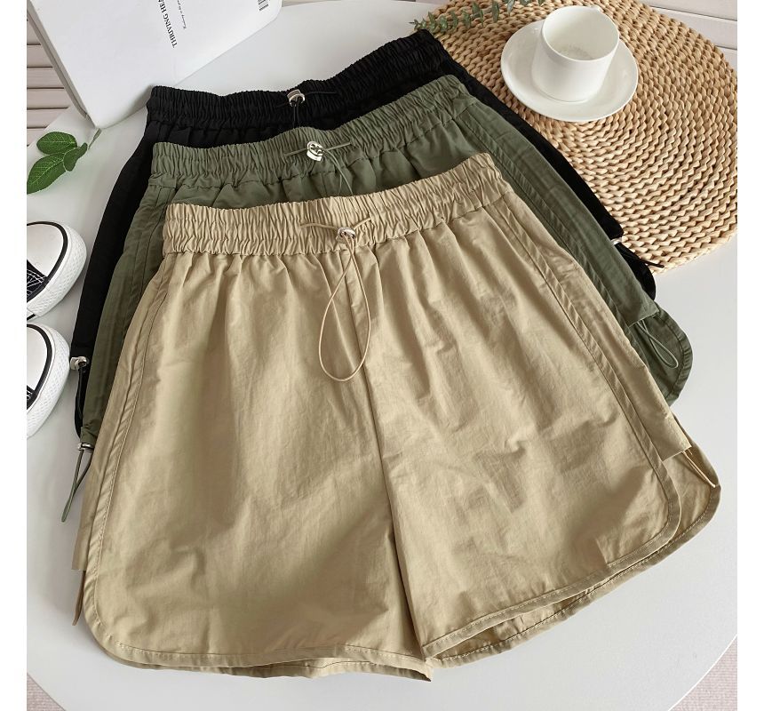 Drawstring Waist Plain Cargo Shorts