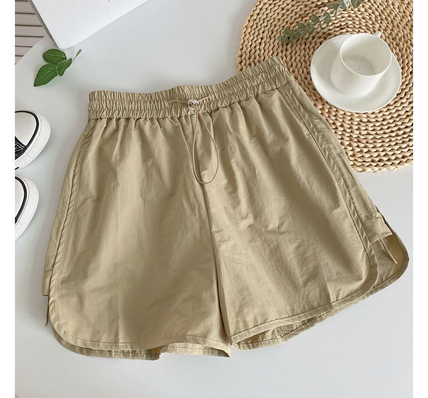 Drawstring Waist Plain Cargo Shorts