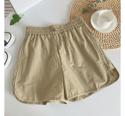 Drawstring Waist Plain Cargo Shorts