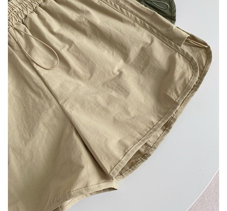 Drawstring Waist Plain Cargo Shorts