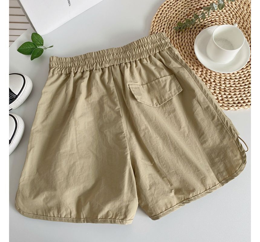 Drawstring Waist Plain Cargo Shorts